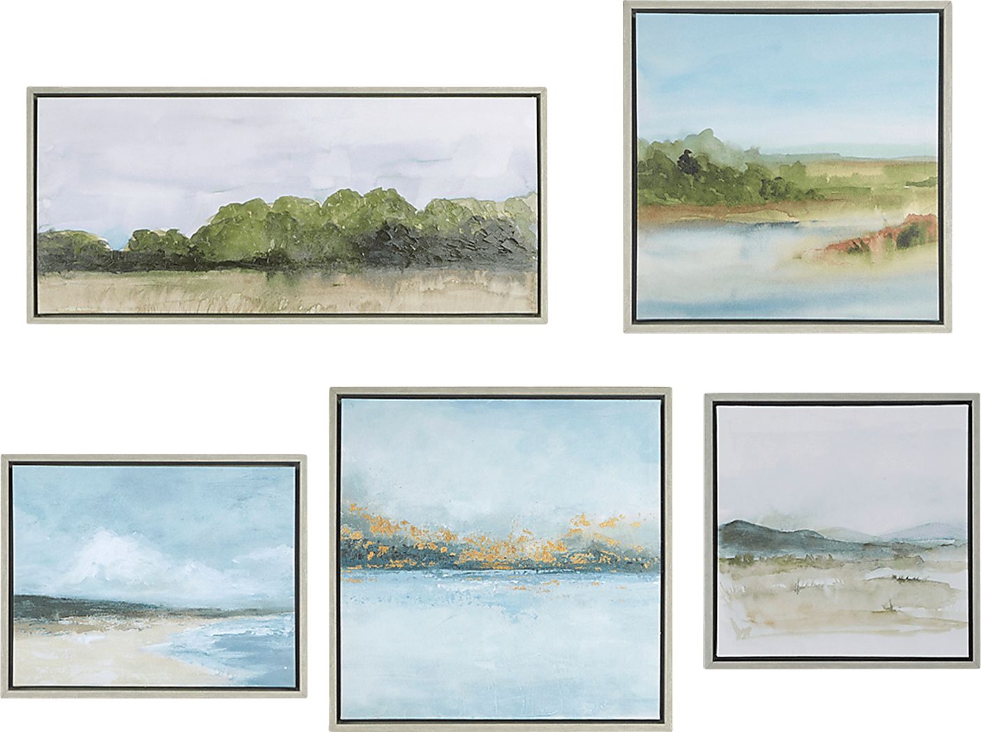 Morning Landscape Gray Artwork, Set of 5
