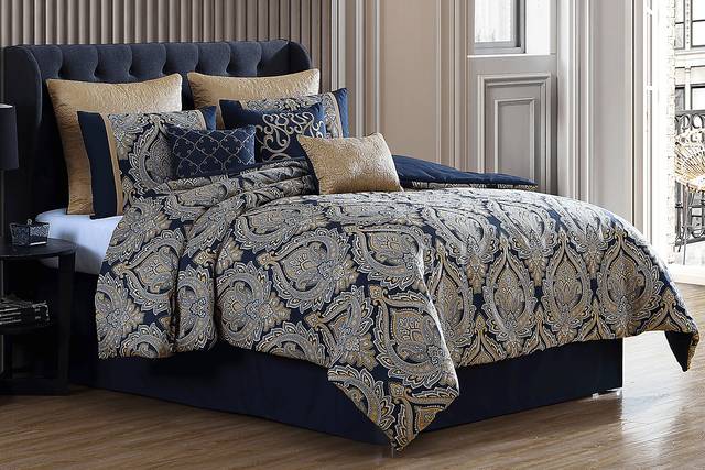 Morputh Navy 9 Pc Queen Comforter Set - Thumbnail - Image 1