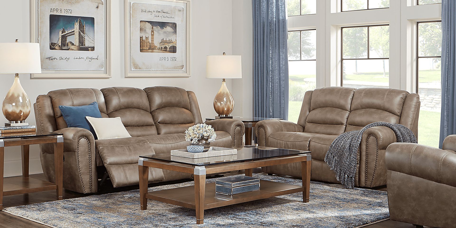 Morristown Taupe 5 Pc Living Room with Reclining Sofa - Image 1