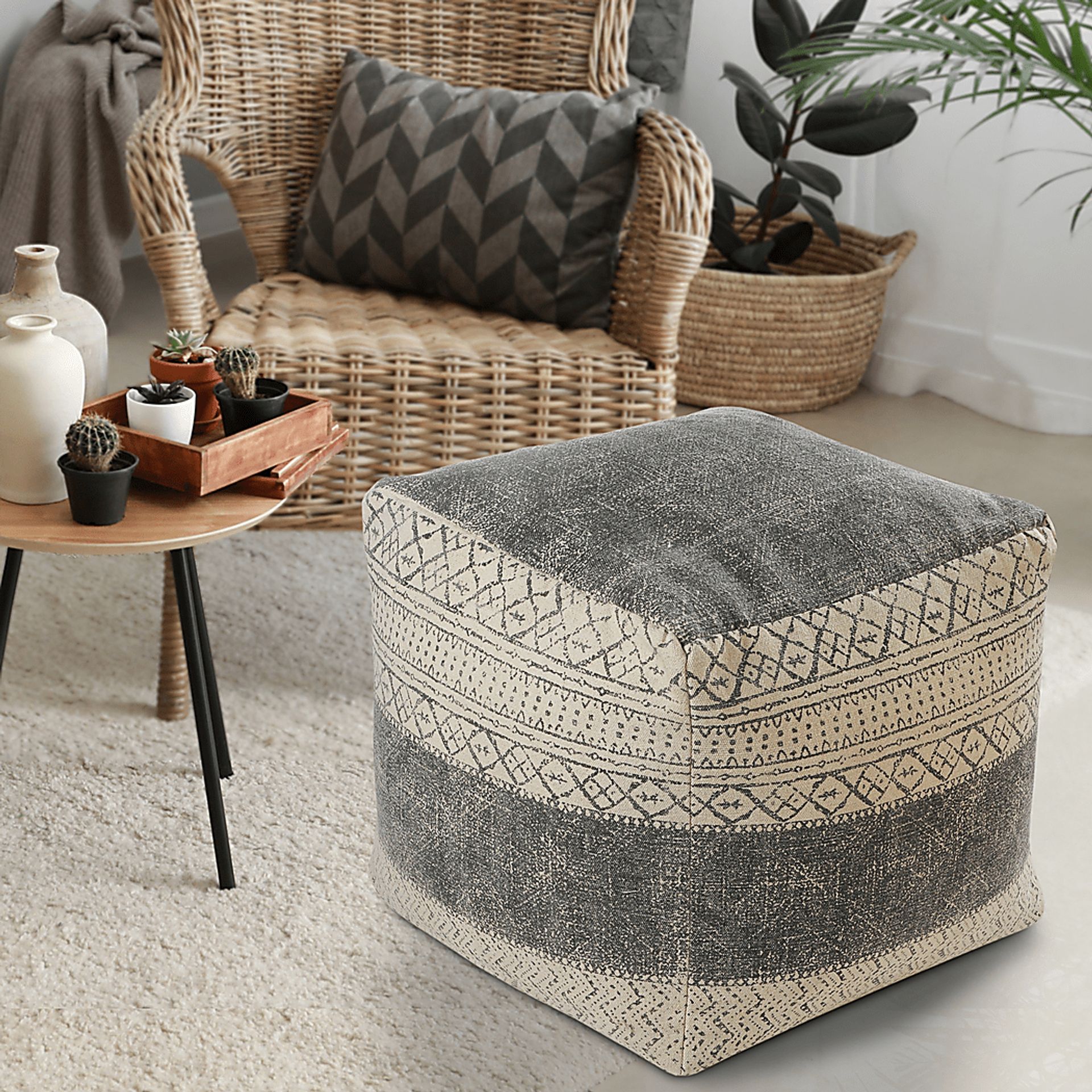 Moshor Taupe/Gray Pouf - Image 2
