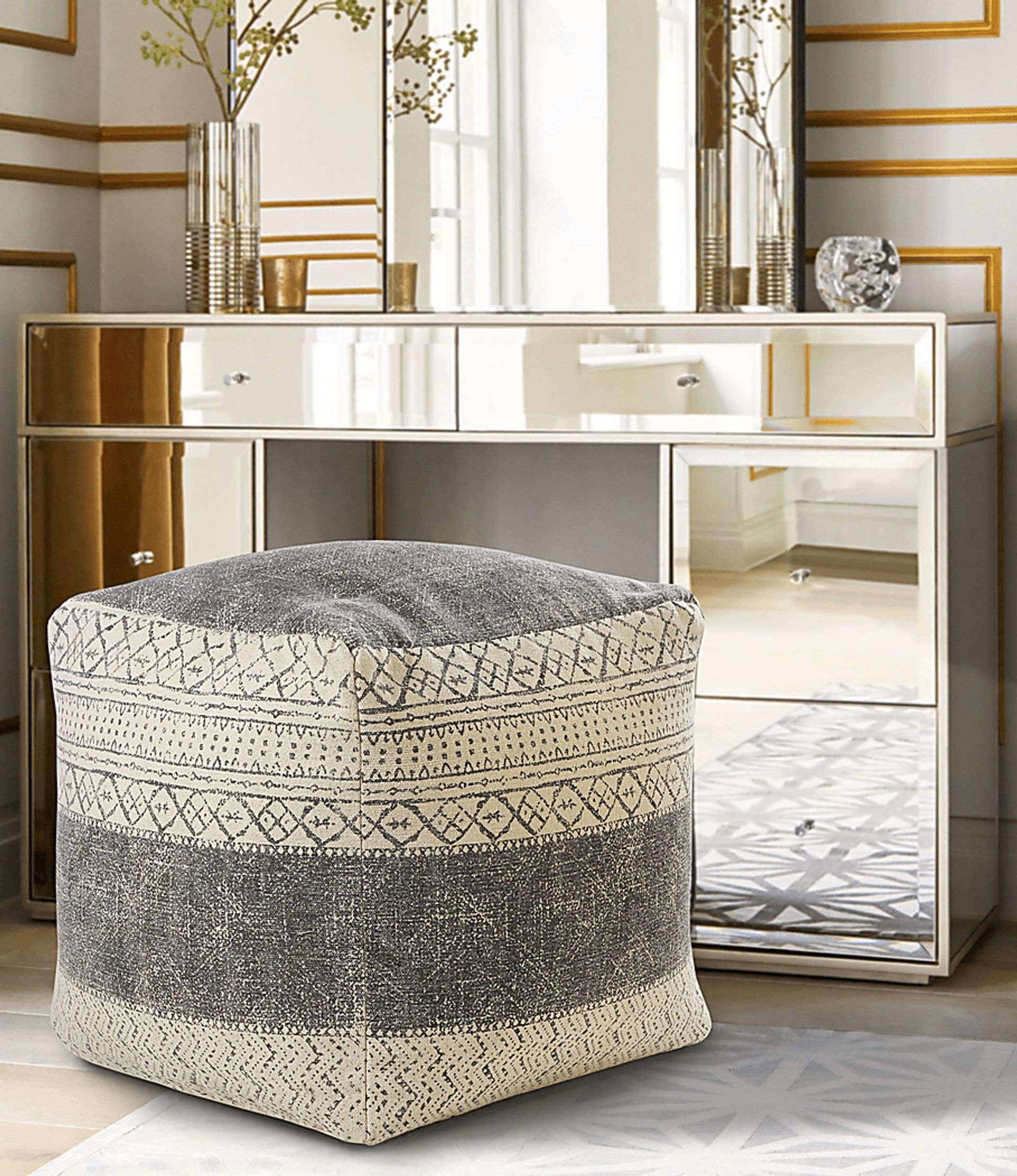 Moshor Taupe/Gray Pouf - Image 3