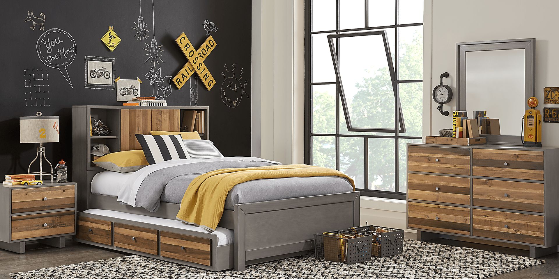 Kids Moss Creek Jr. Gray 5 Pc Twin Bookcase Bedroom - Image 1
