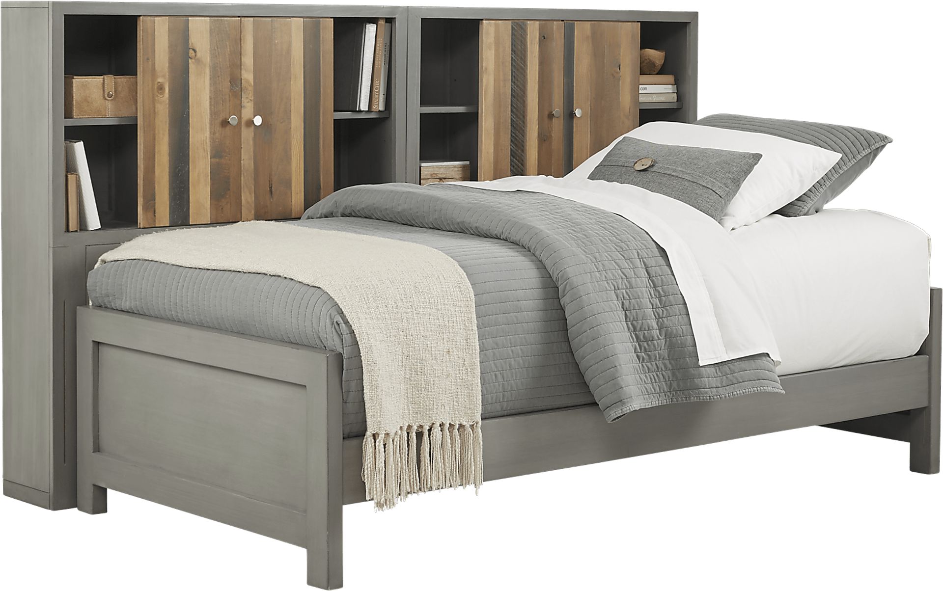 Kids Moss Creek Jr. Gray 5 Pc Twin Bookcase Wall Bed - Image 1