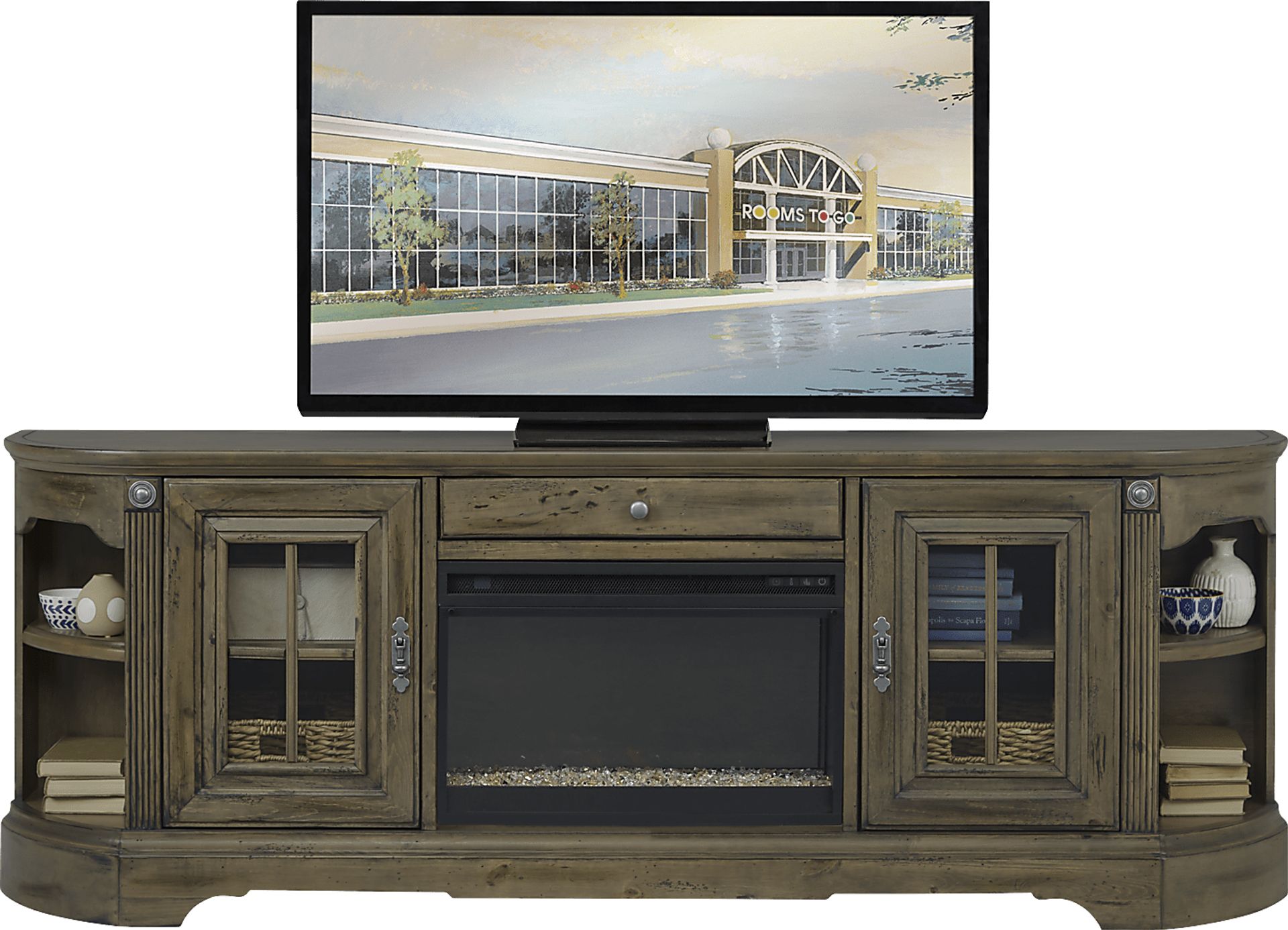 Mountain Bluff II Hickory 88 in. Console with Electric Fireplace - Image 2