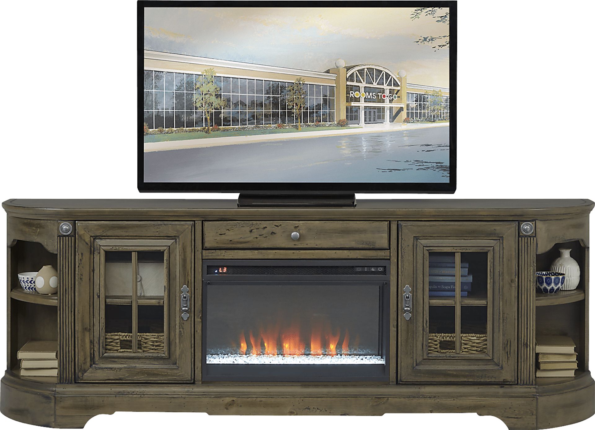 Mountain Bluff II Hickory 88 in. Console with Electric Fireplace - Image 1