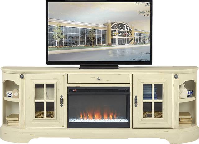 Mountain Bluff II White 88 in. Console with Electric Fireplace - Thumbnail - Image 1