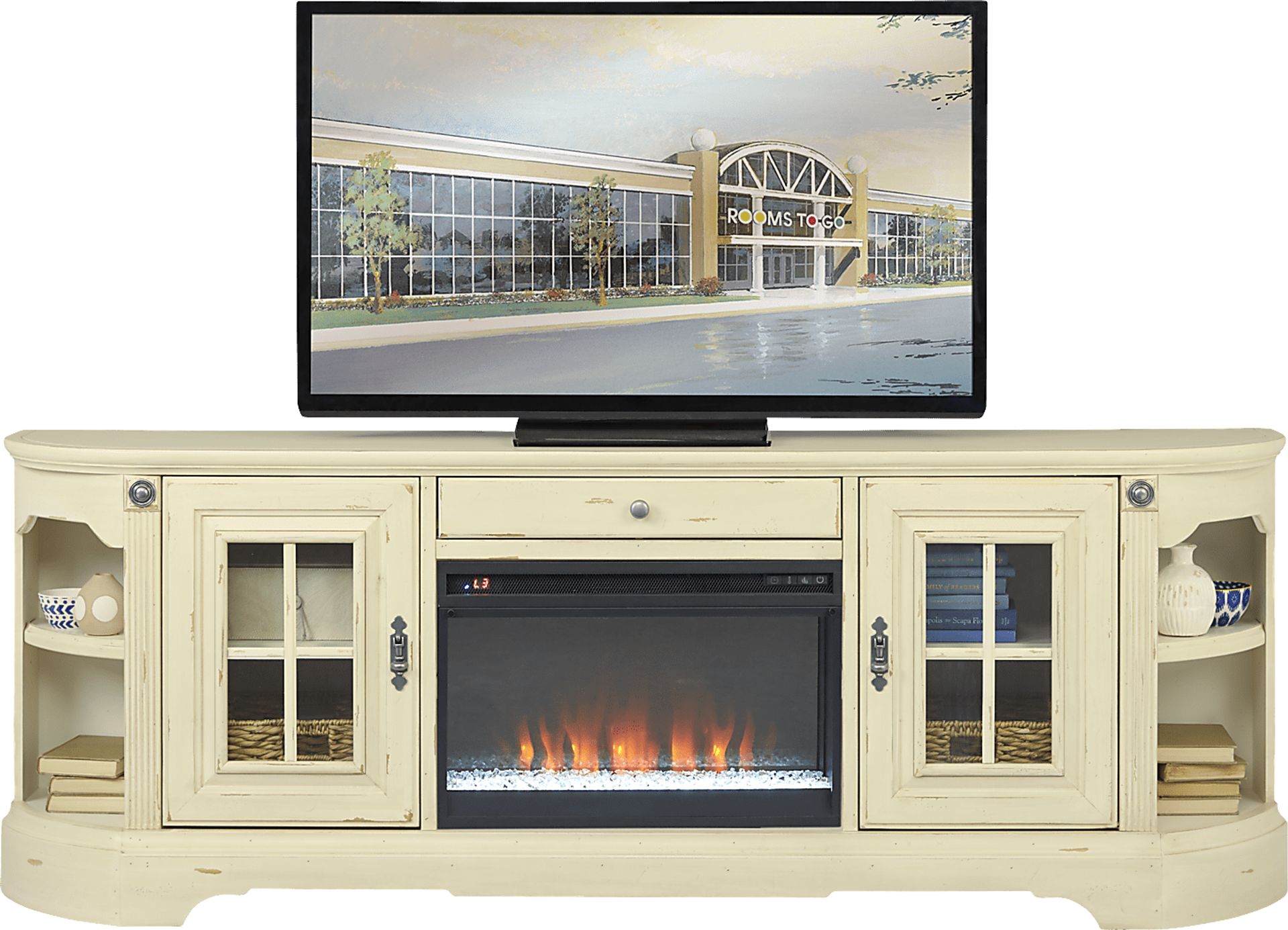 Mountain Bluff II White 88 in. Console with Electric Fireplace - Image 1