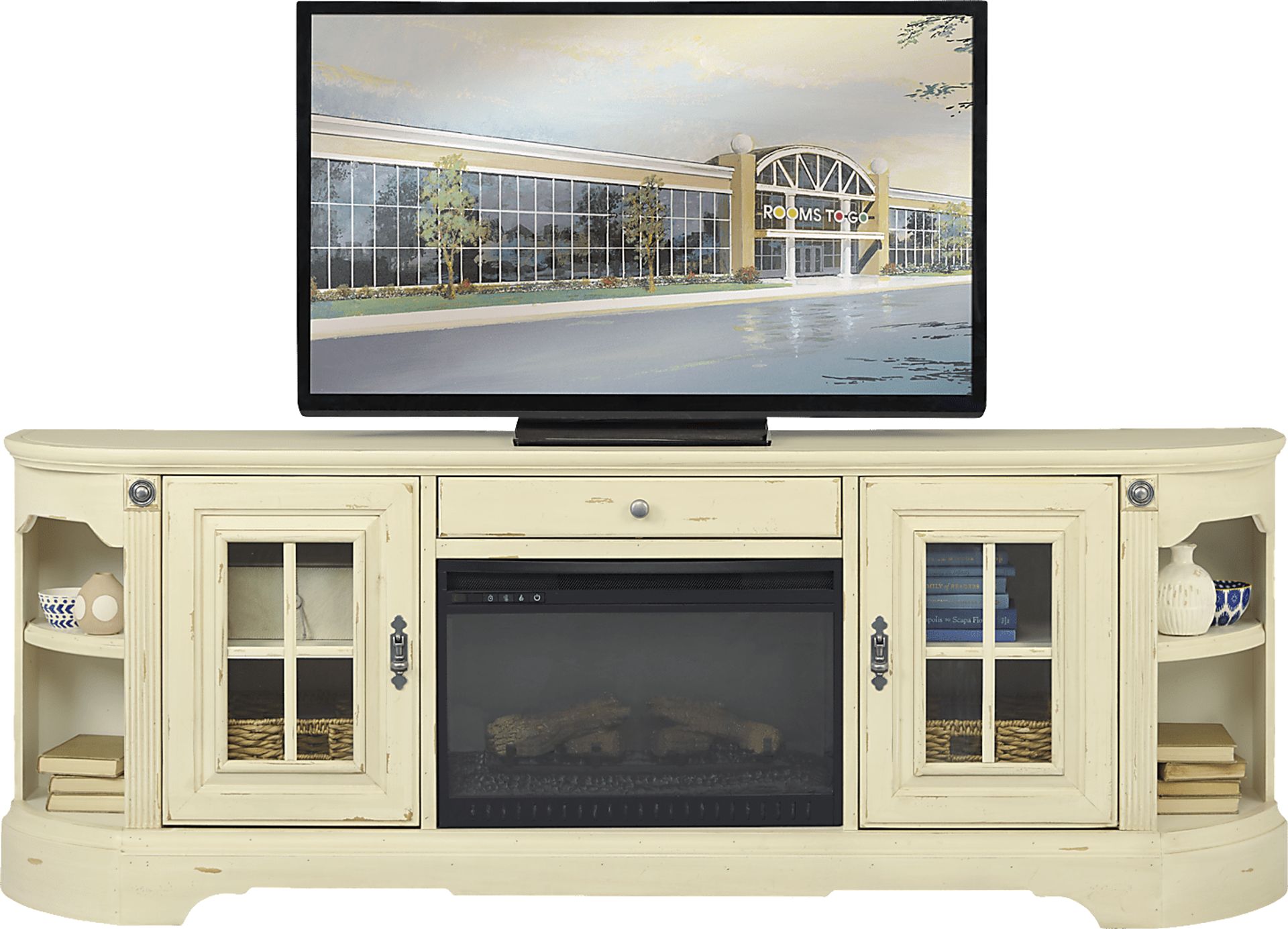 Mountain Bluff II White 88 in. Console with Electric Log Fireplace - Image 2