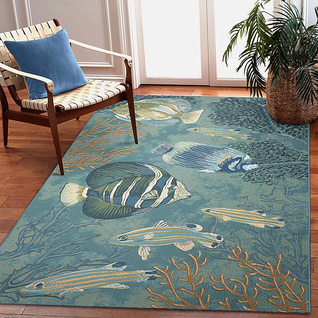 Mulrock Aqua 7'10 x 9'10 Indoor/Outdoor Rug - Thumbnail - Image 2