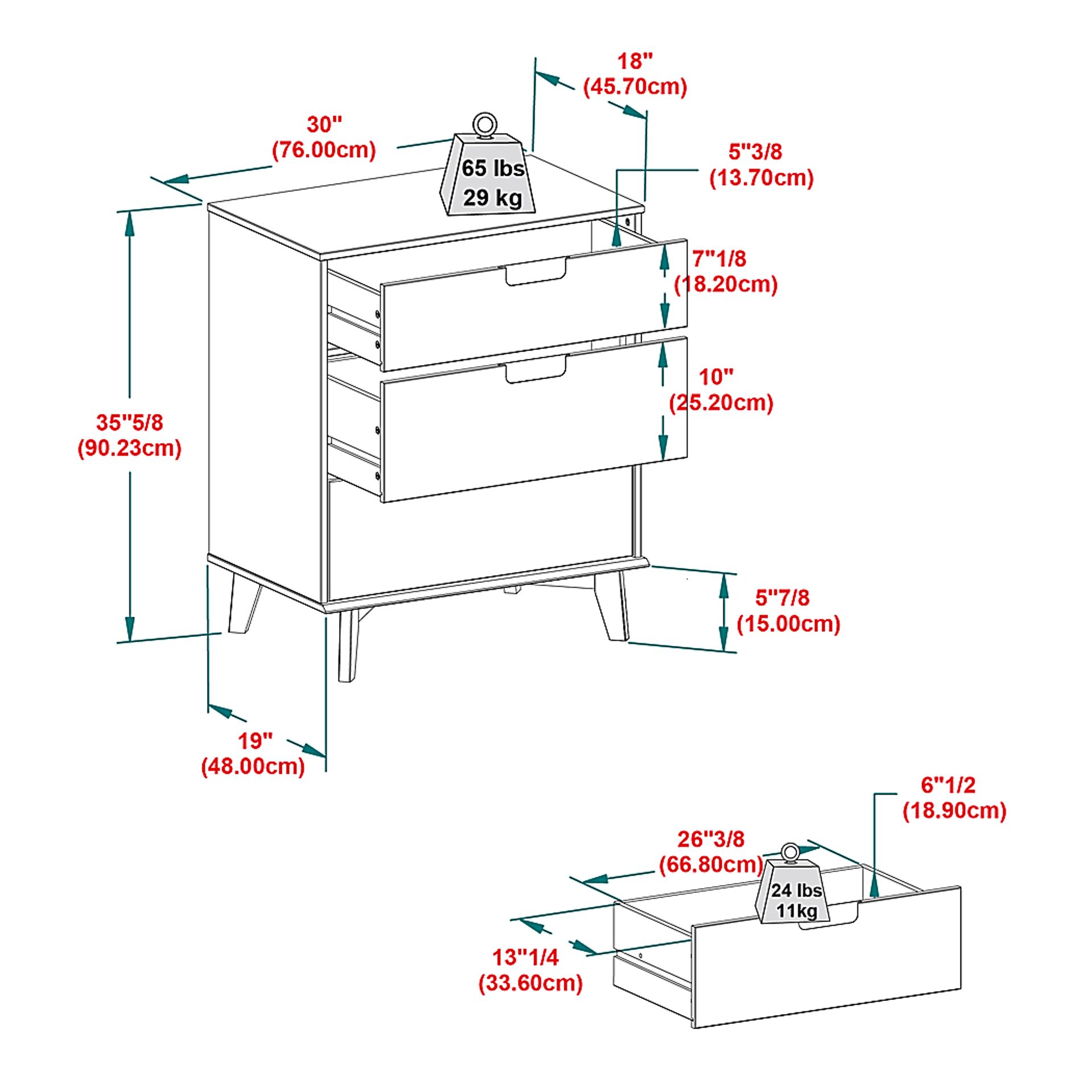 Murrell White 3 Drawer Dresser - Image 6