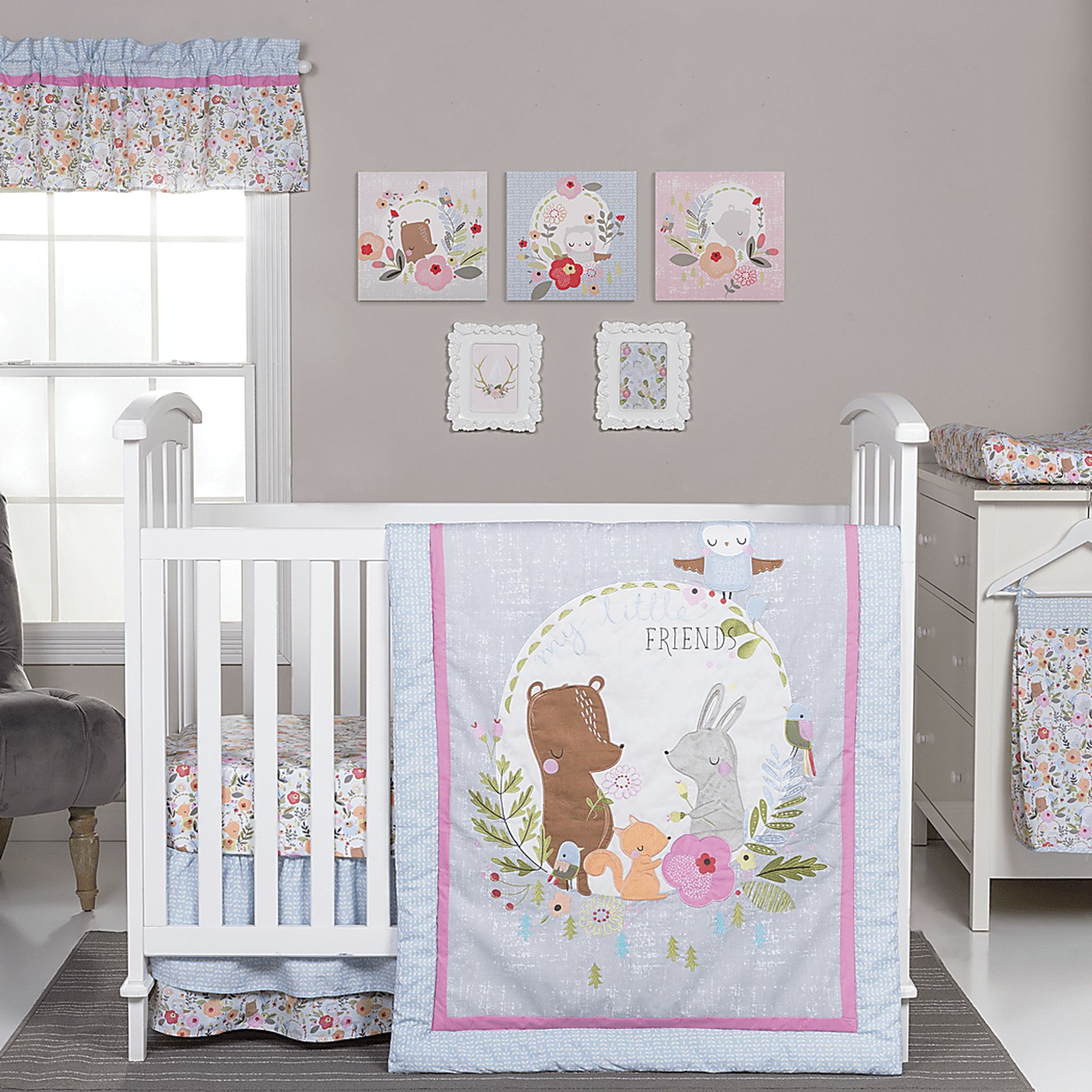 My Little Friends Blue 6 Pc Baby Bedding Set - Image 1