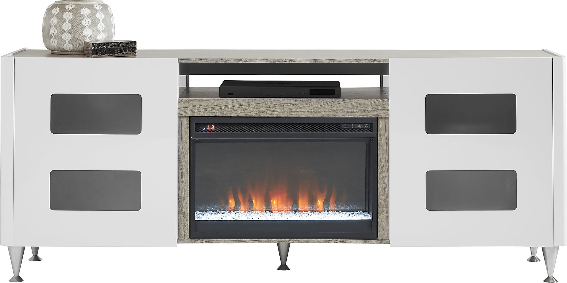 Mylo White 80 in. Console with Electric Fireplace - Image 2