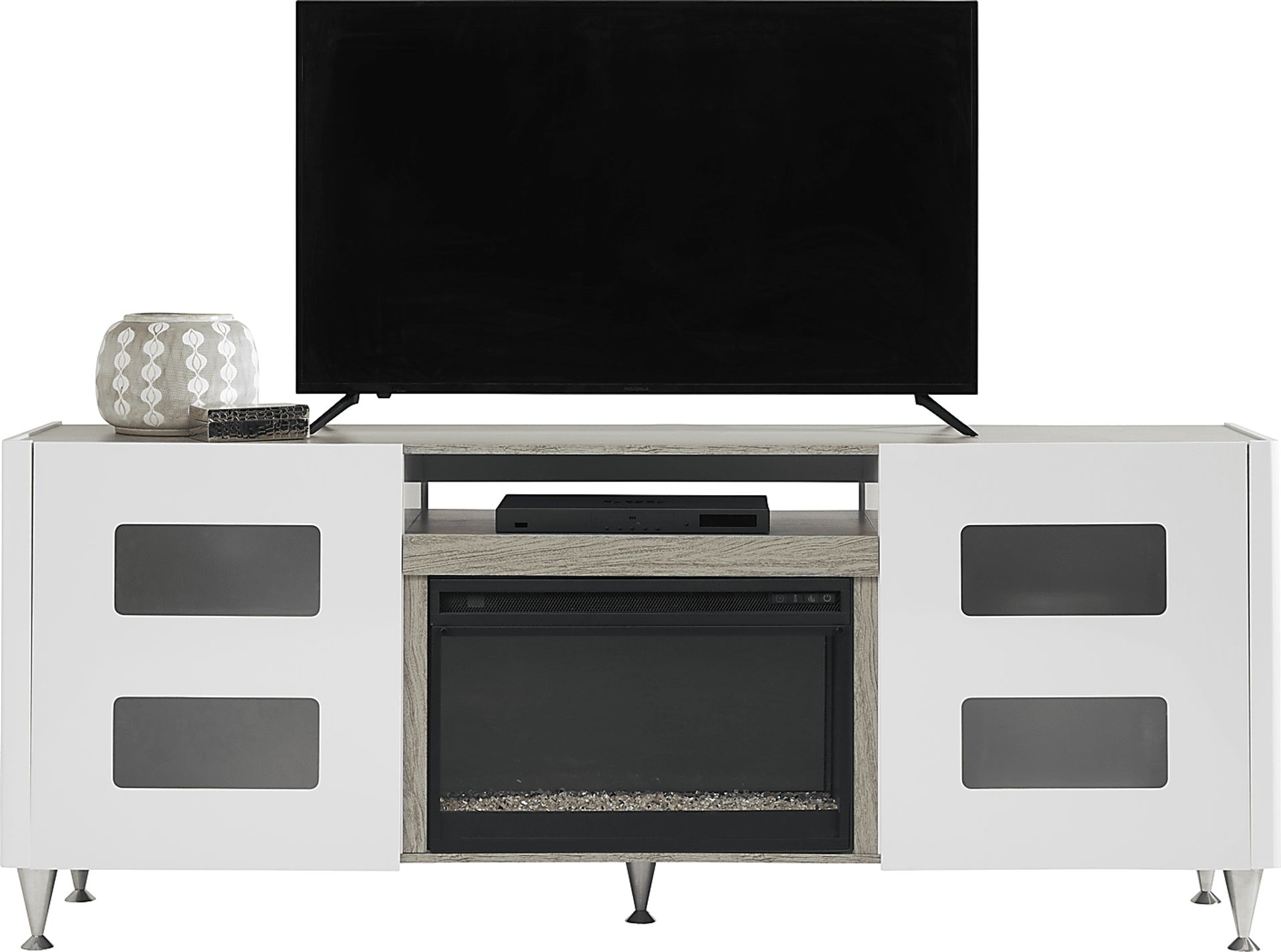 Mylo White 80 in. Console with Electric Fireplace - Image 3