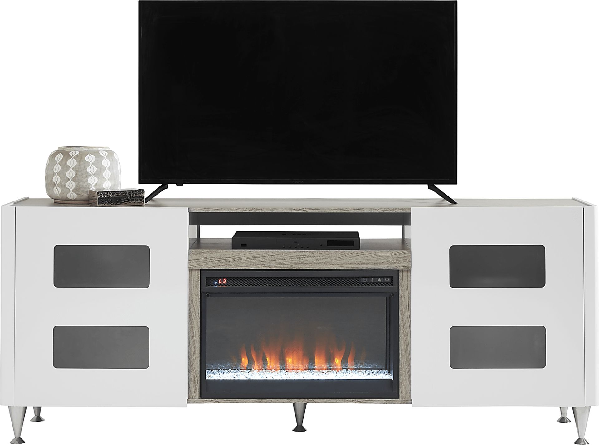 Mylo White 80 in. Console with Electric Fireplace - Image 4