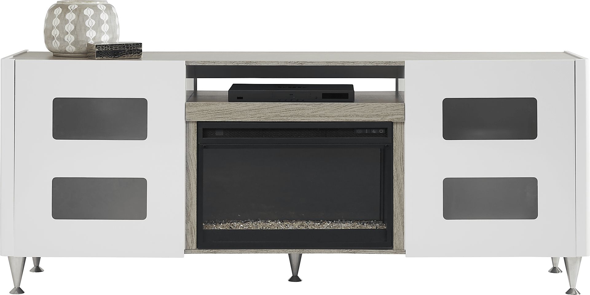 Mylo White 80 in. Console with Electric Fireplace - Image 1