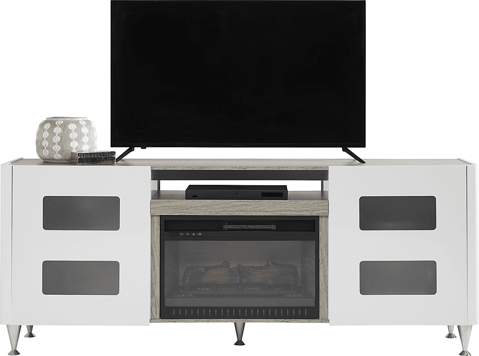 Mylo White 80 in. Console with Electric Log Fireplace - Image 2