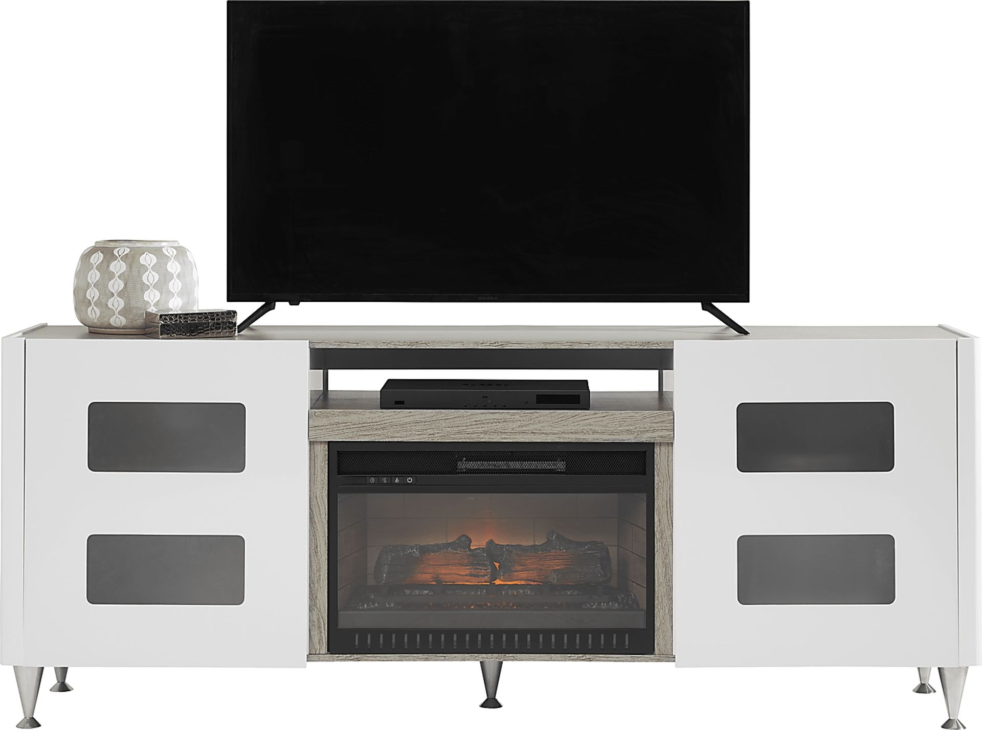 Mylo White 80 in. Console with Electric Log Fireplace - Image 3