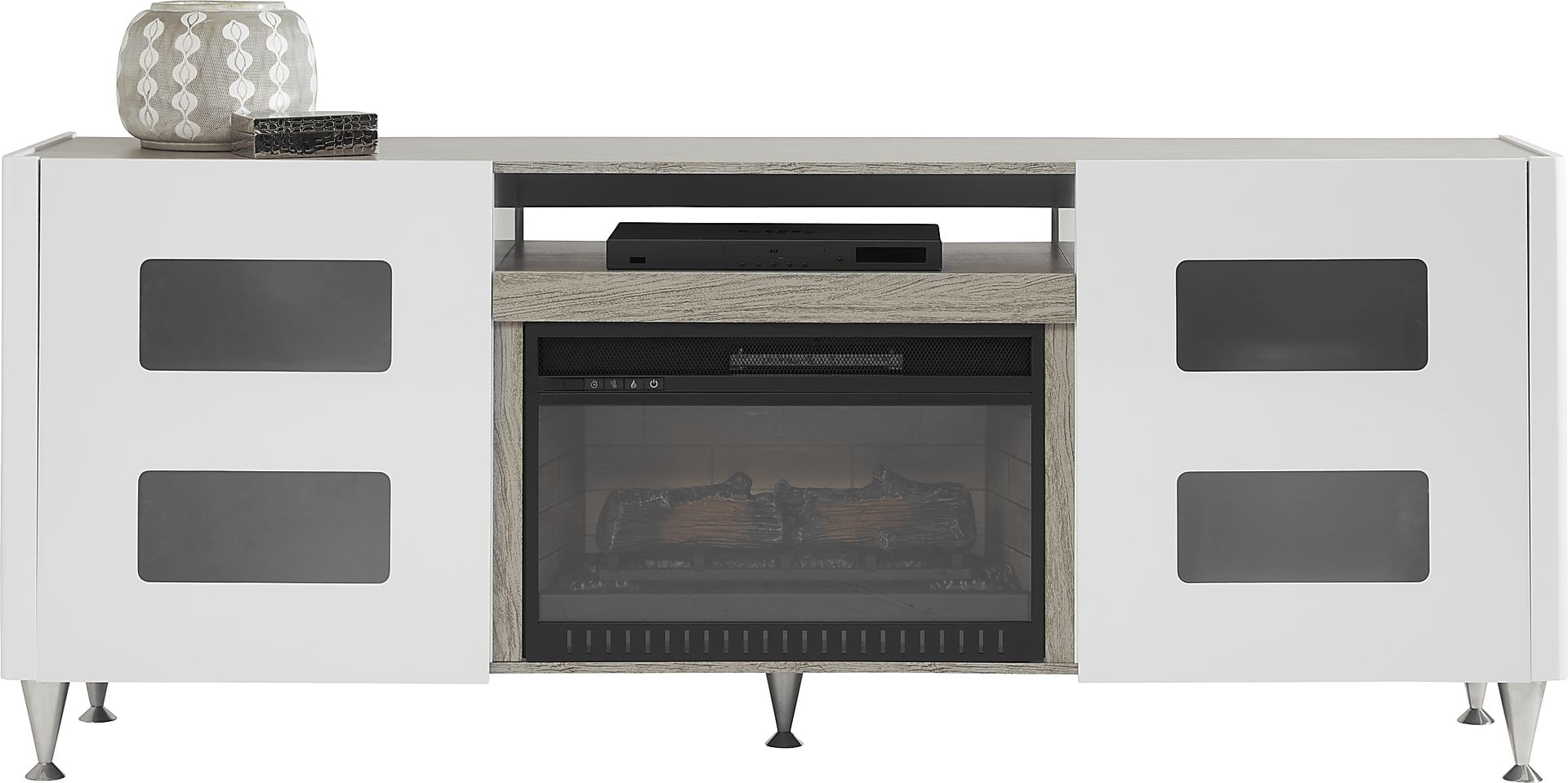 Mylo White 80 in. Console with Electric Log Fireplace - Image 1
