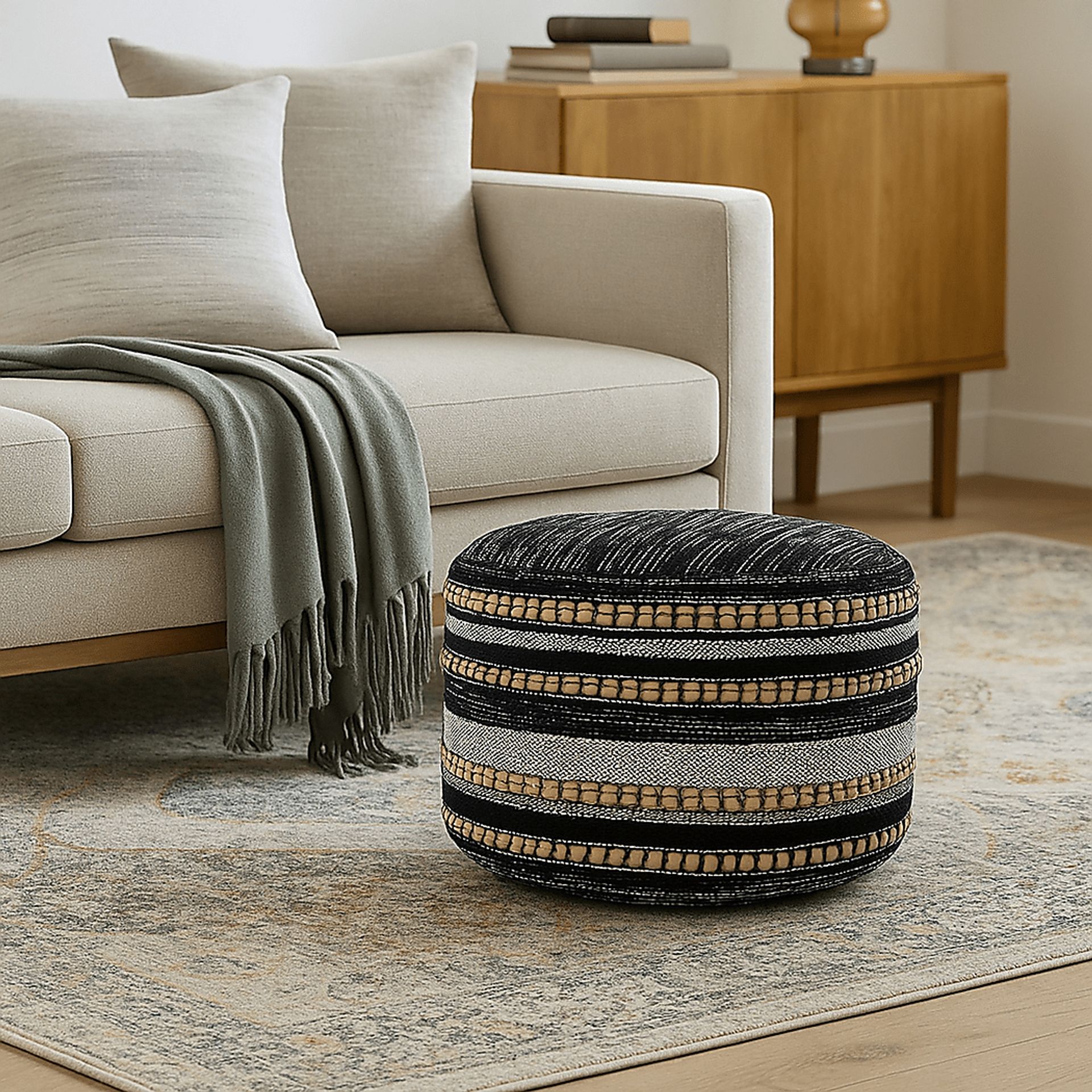 Naiyoni Black/Tan Pouf - Image 10