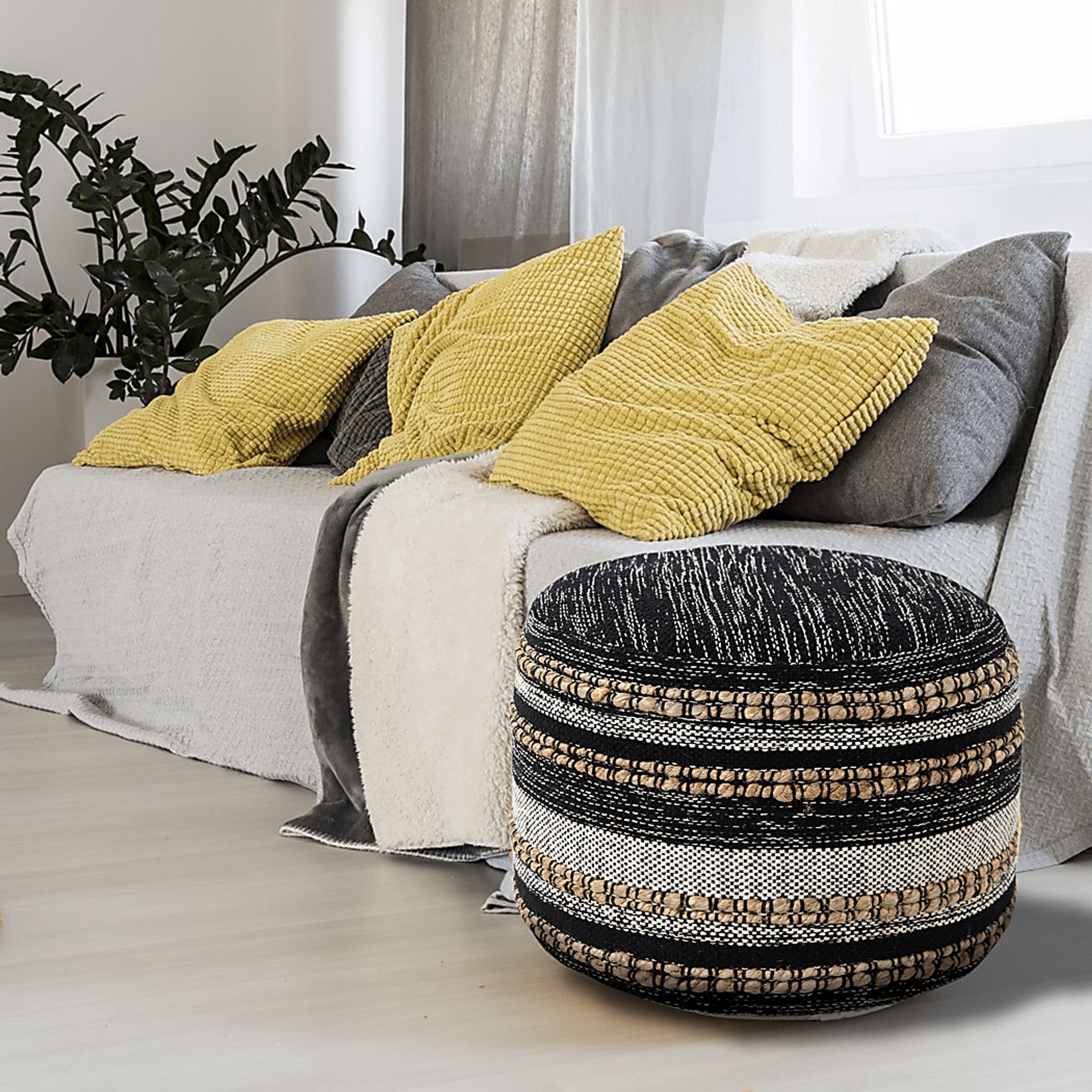 Naiyoni Black/Tan Pouf - Image 4