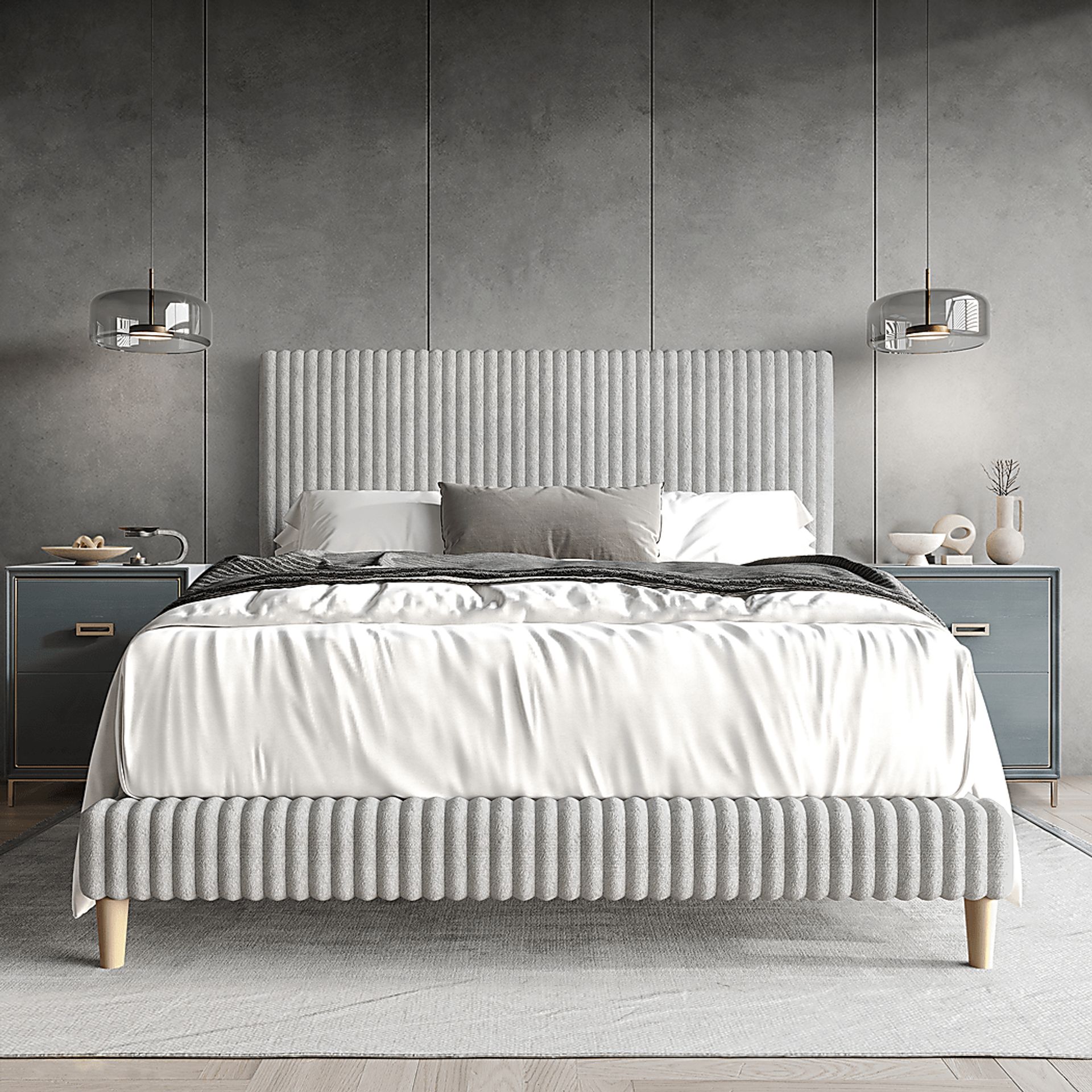 Najah Light Gray King Upholstered Bed - Image 2