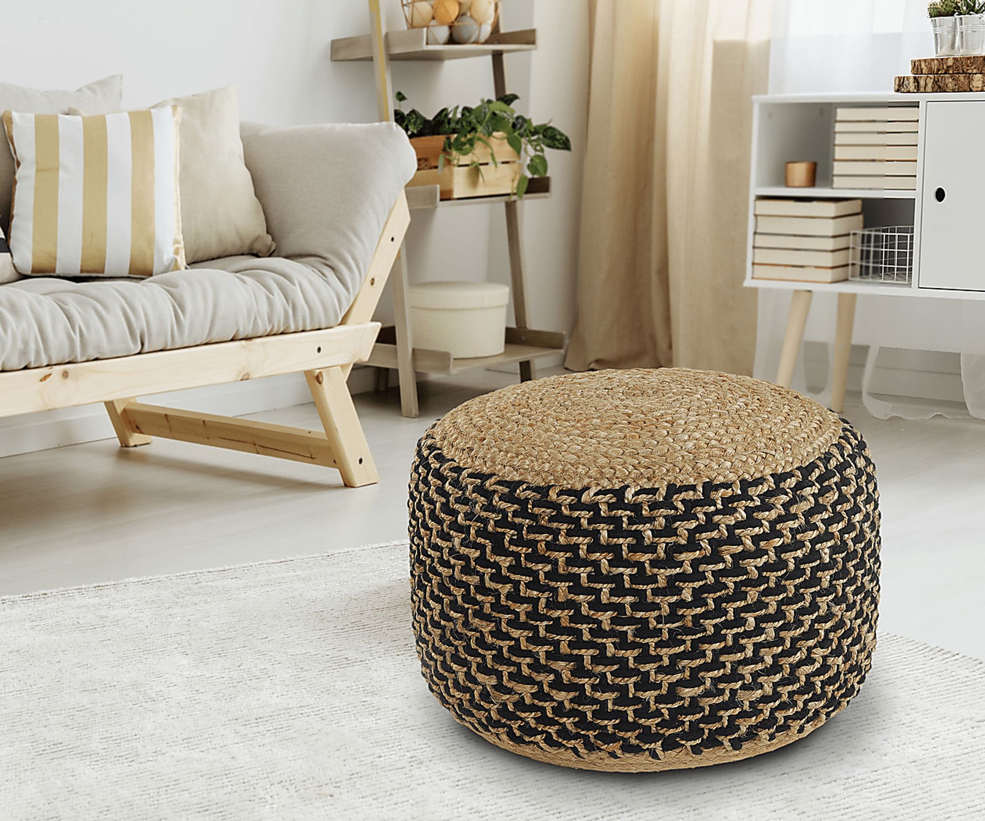 Nanika Natural/Black Pouf - Image 3