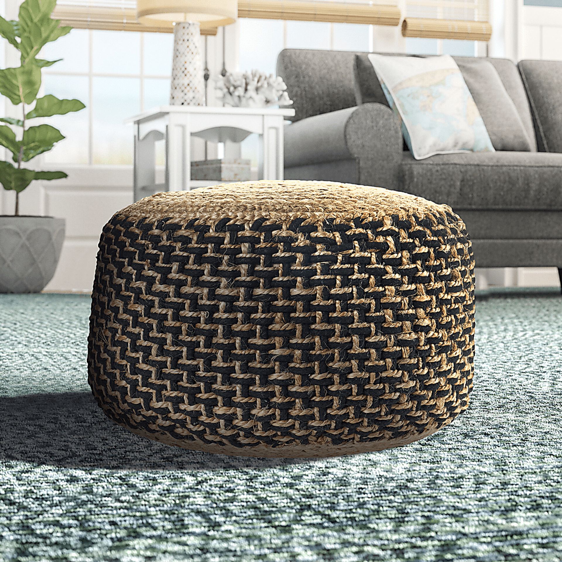 Nanika Natural/Black Pouf - Image 4