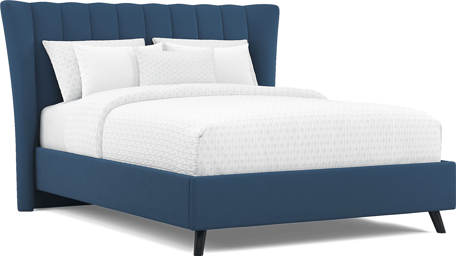 Devon Loft Walnut 7 Pc Bedroom with Nanton Park Blue King Upholstered Bed - Image 2