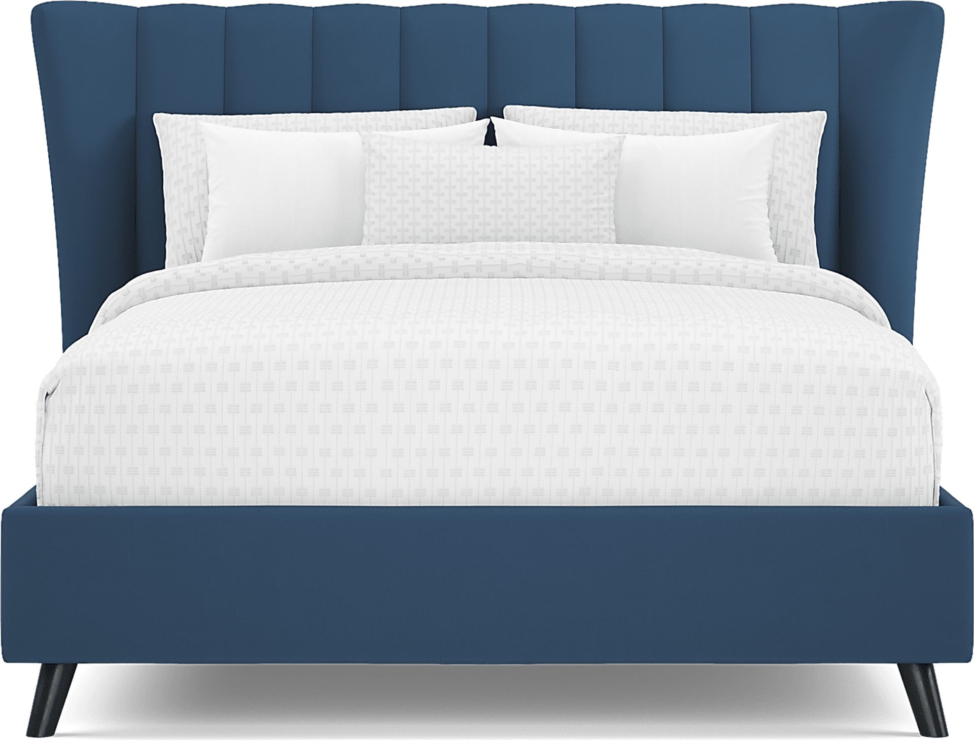Devon Loft Walnut Finish 5 Pc Bedroom with Nanton Park Blue Queen Upholstered Bed - Image 3