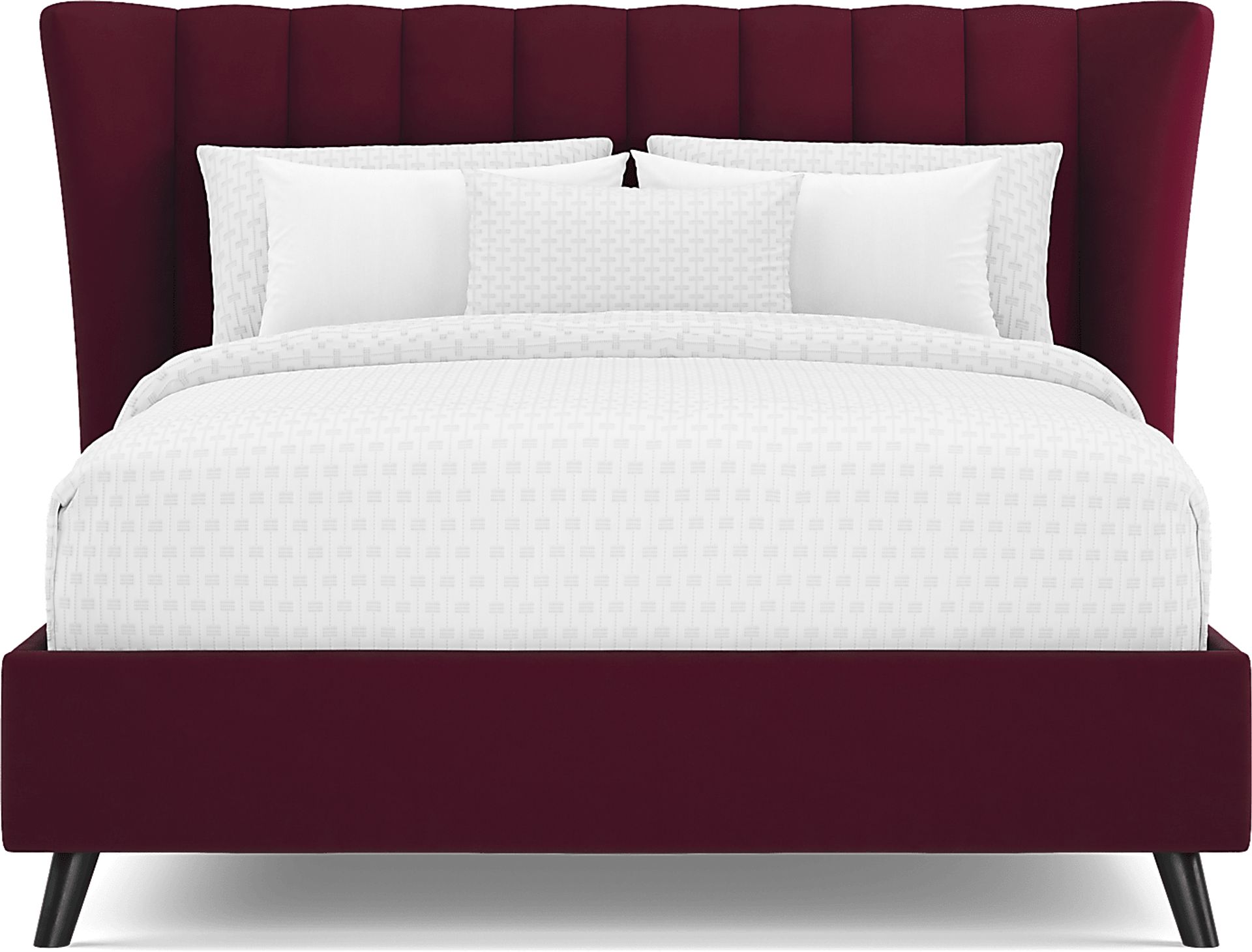 Devon Loft Walnut 7 Pc Bedroom with Nanton Park Red Queen Upholstered Bed - Image 3