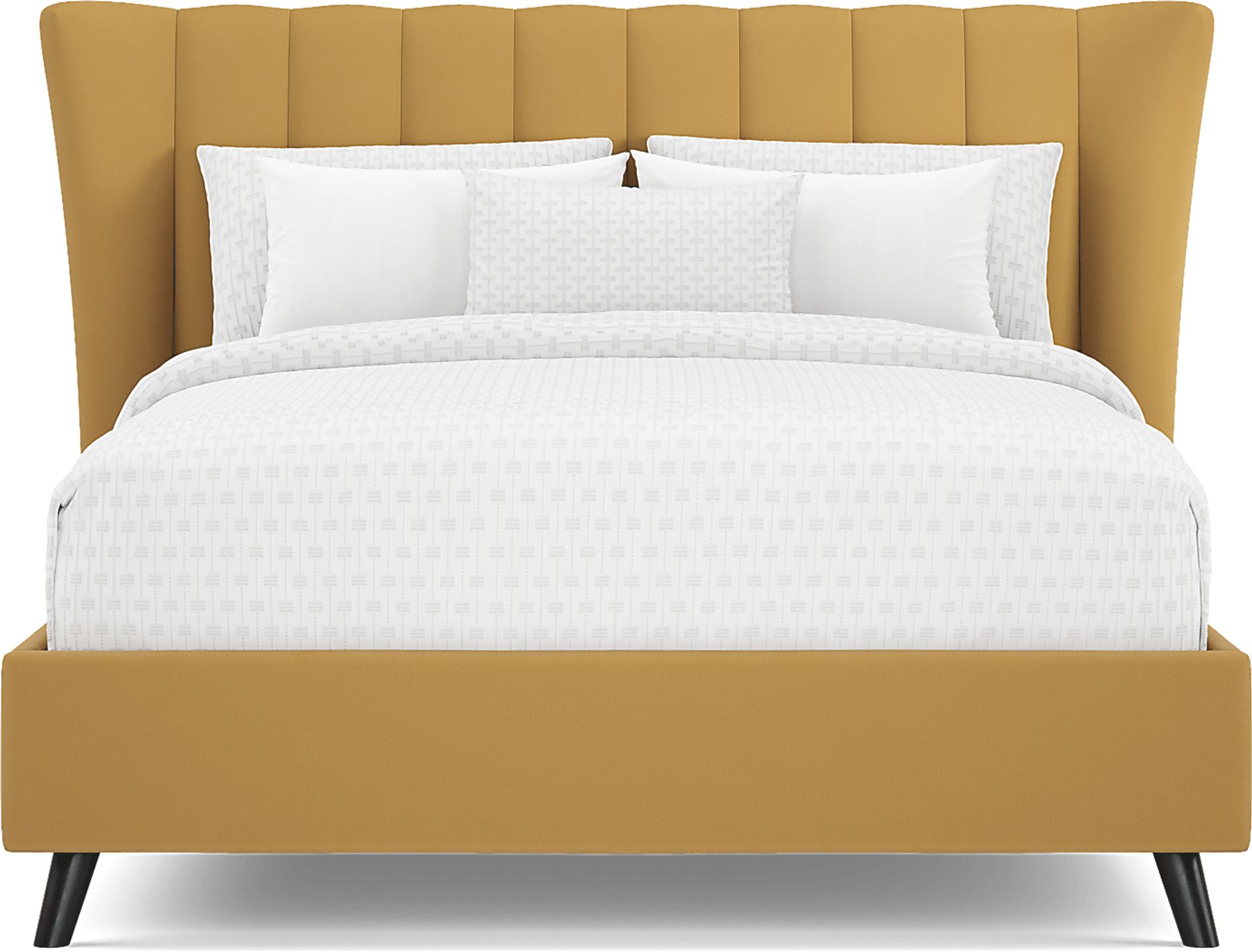 Devon Loft Walnut Finish 7 Pc Bedroom with Nanton Park Yellow Queen Upholstered Bed - Image 3