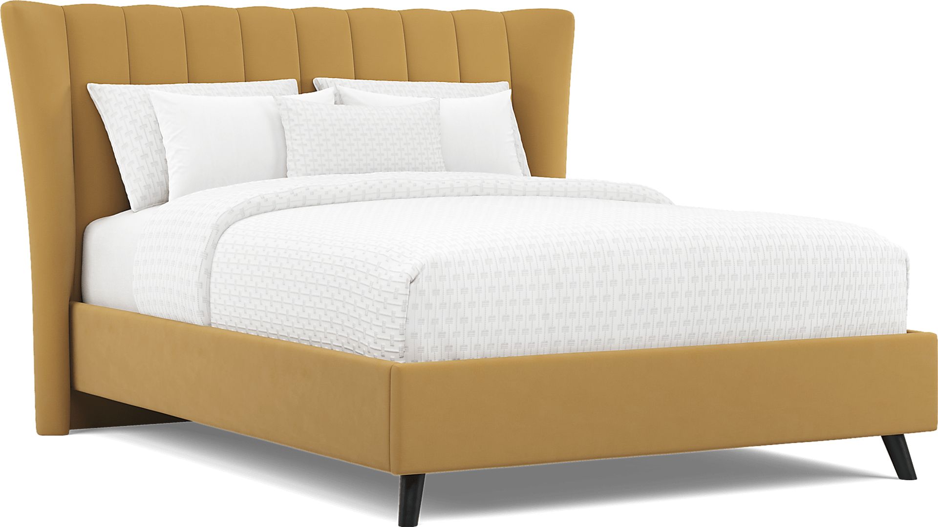 Devon Loft Walnut 5 Pc Bedroom with Nanton Park Yellow Queen Upholstered Bed - Image 2