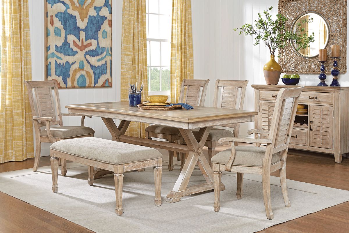 Nantucket Breeze 3 Pc Bisque Light Wood,white Dining Room Set With 