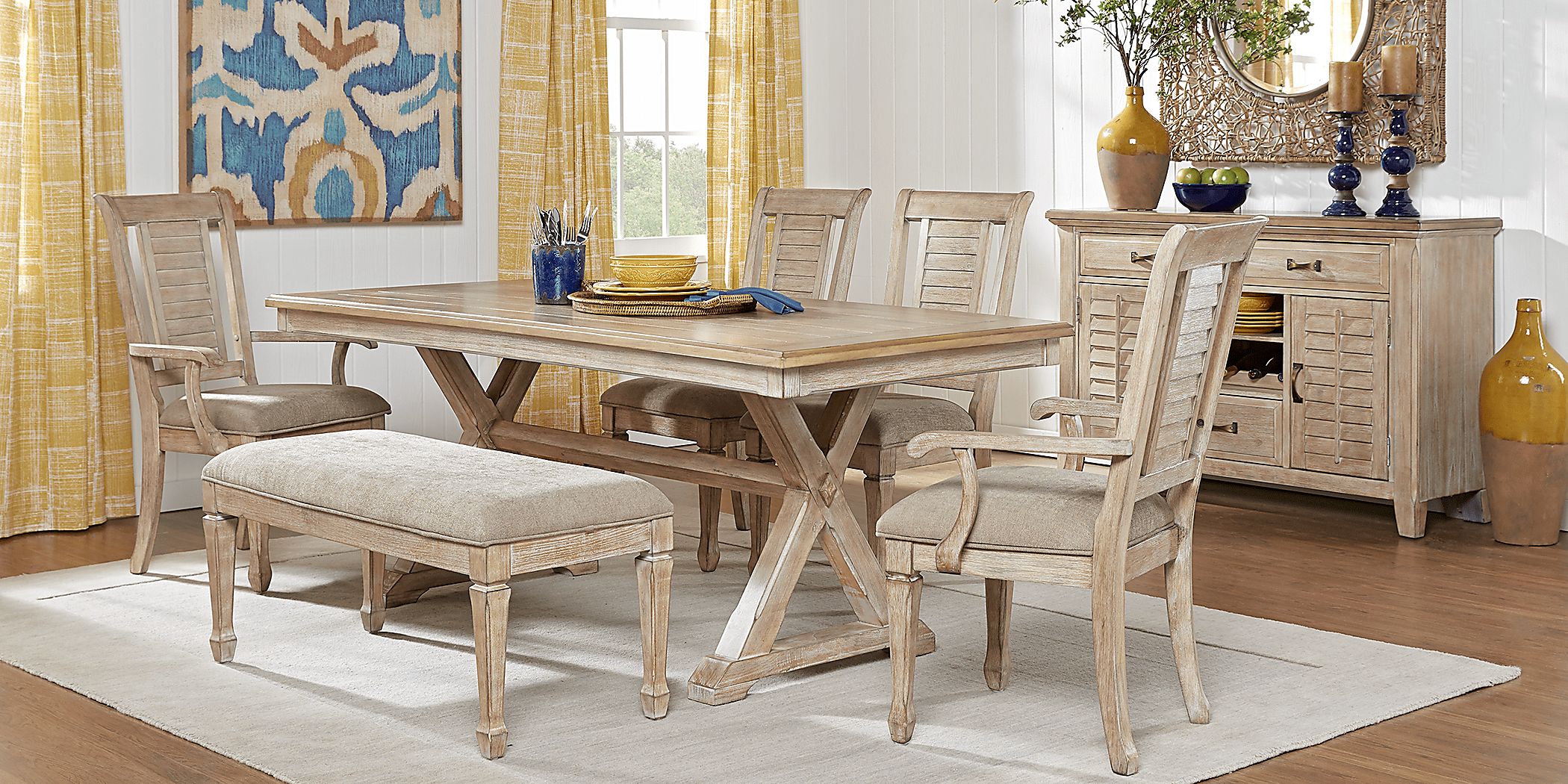Nantucket Breeze 4 Pc Bisque Light Wood,White Dining Room Set