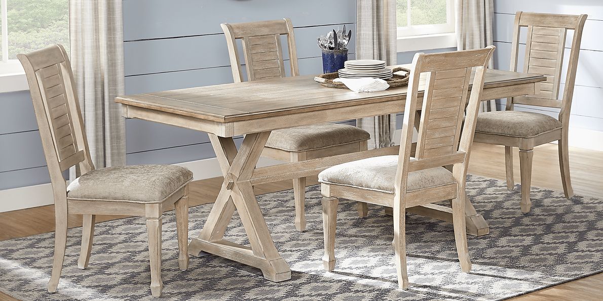 Nantucket Breeze 5 Pc Bisque Light Wood,White Dining Room Set With
