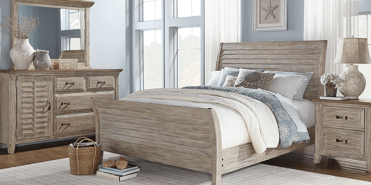 Nantucket Breeze 5 Pc Bisque Light Wood,White King Bedroom Set