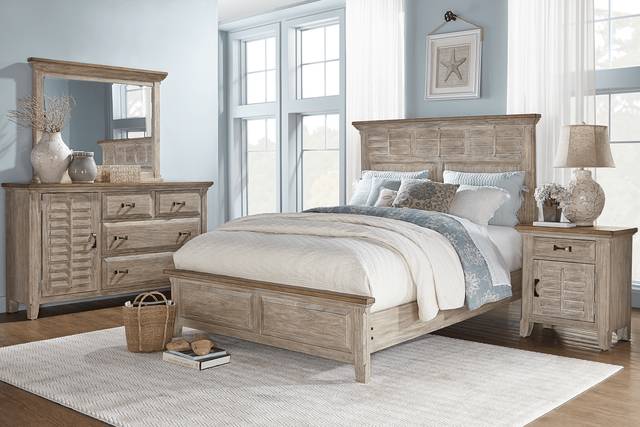 Nantucket Breeze Bisque 7 Pc King Panel Bedroom - Thumbnail - Image 1
