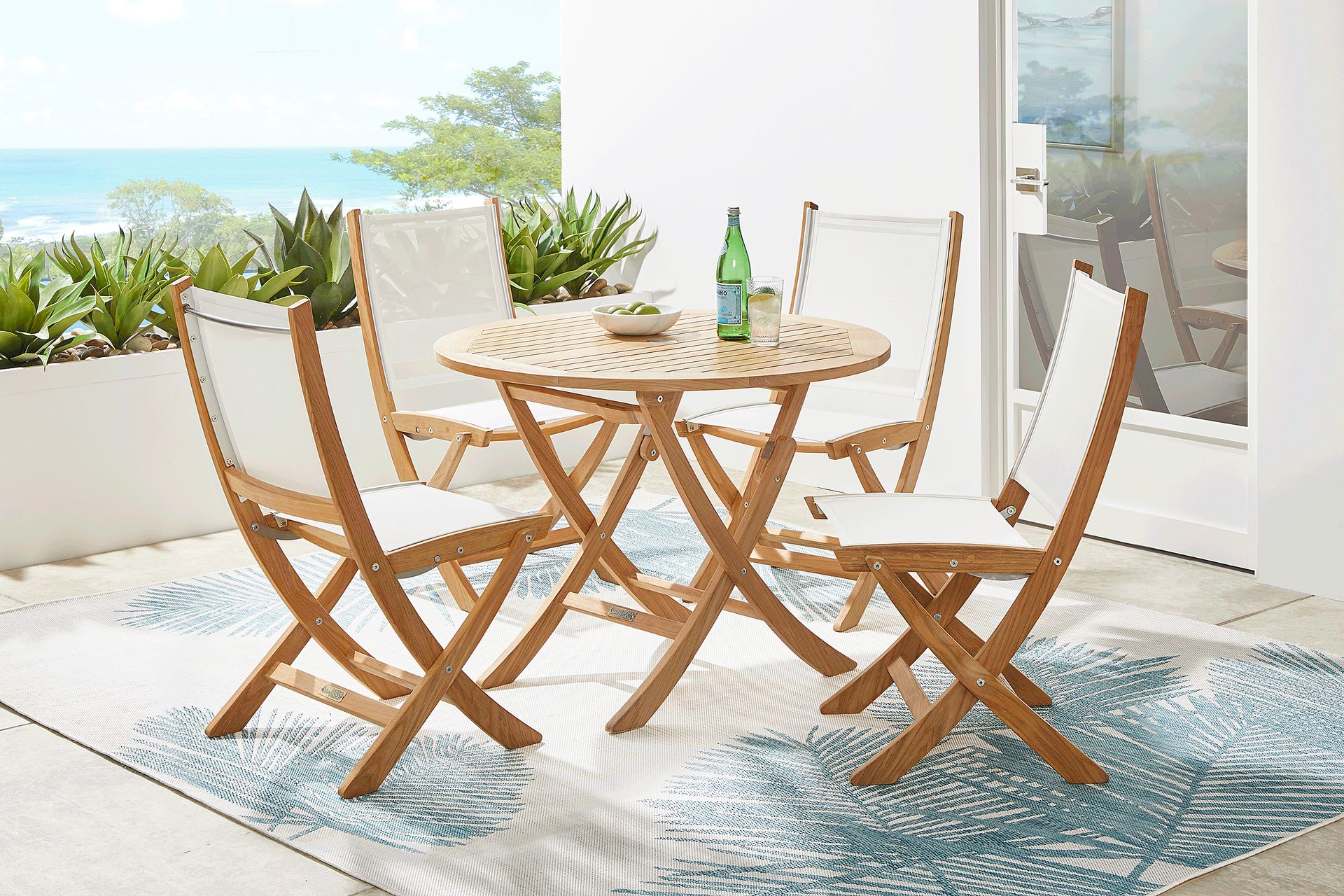Pleasant Bay Natural 5 Pc Outdoor Folding Dining Set with Sling Chairs - Image 1