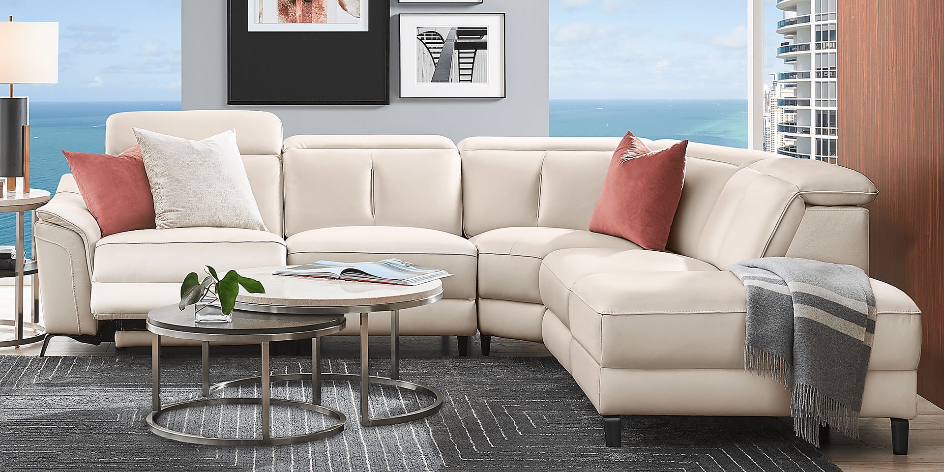 Naples Ivory Leather 5 Pc Dual Power Reclining Sectional - Image 3