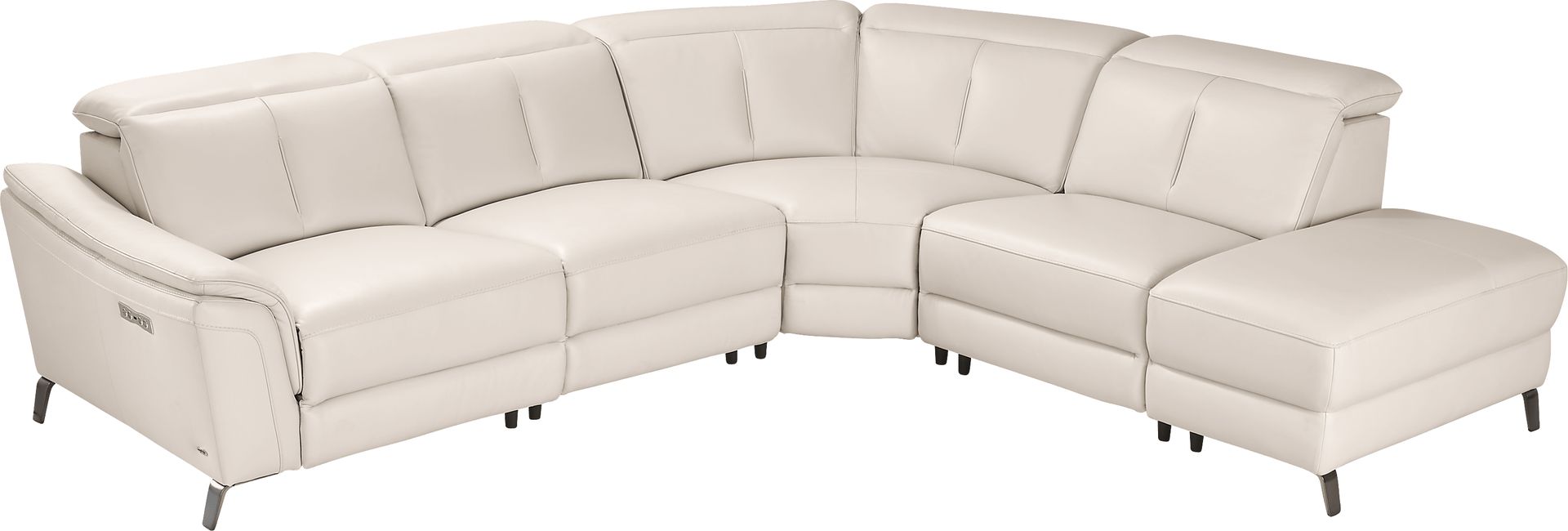 Naples Ivory Leather 5 Pc Dual Power Reclining Sectional - Image 4