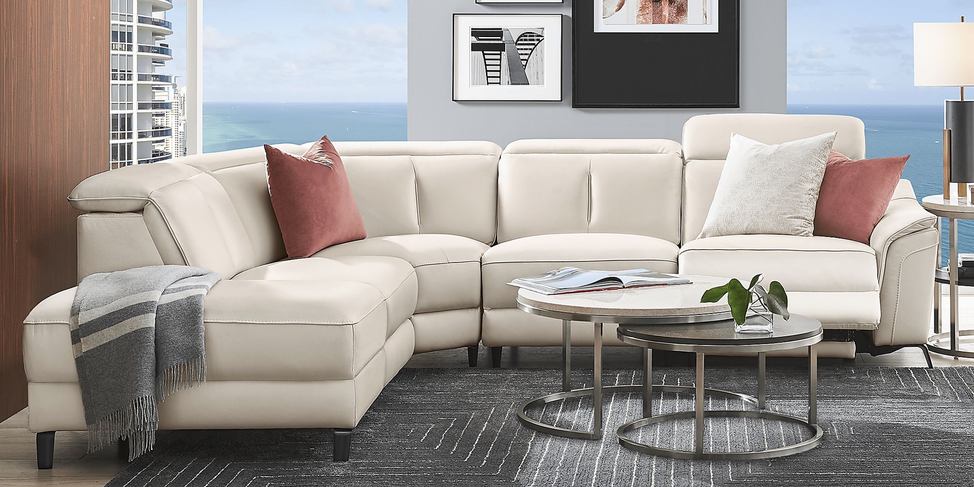 Naples Ivory Leather 8 Pc Dual Power Reclining Sectional Living Room - Image 4