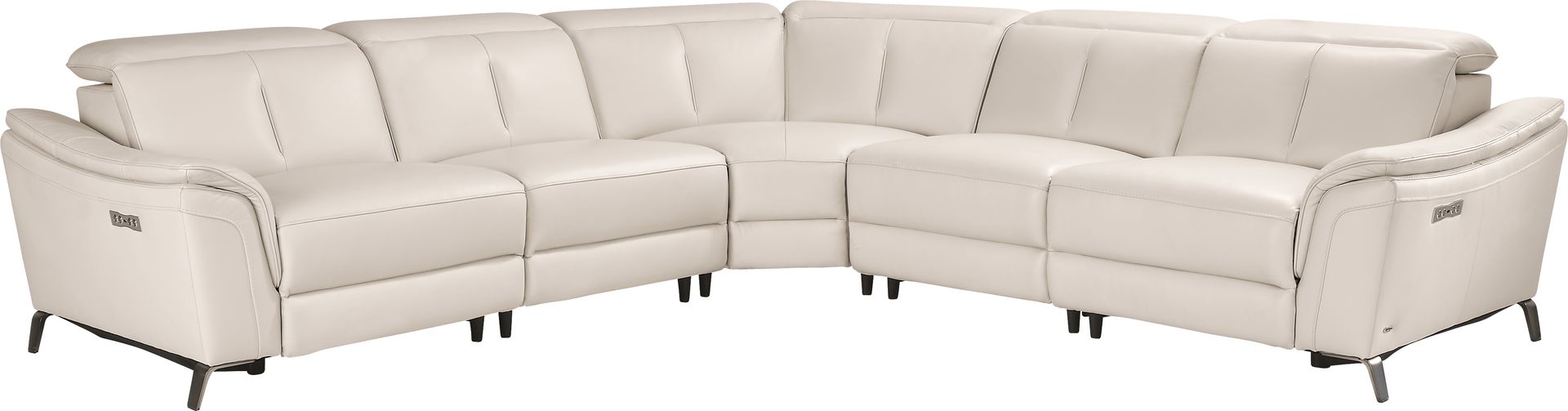 Naples Ivory Leather 5 Pc Dual Power Reclining Sectional - Image 3