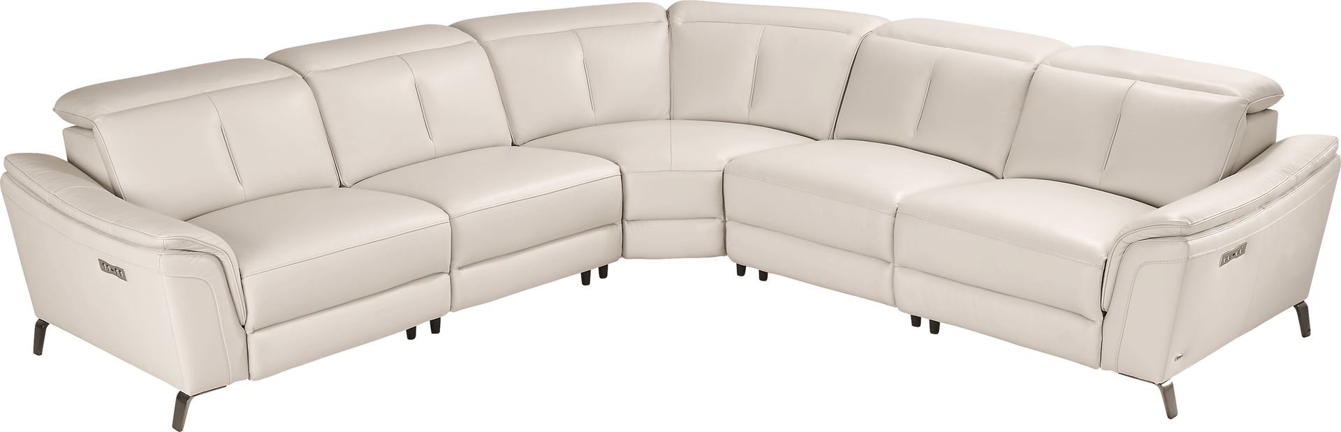 Naples Ivory Leather 5 Pc Dual Power Reclining Sectional - Image 4