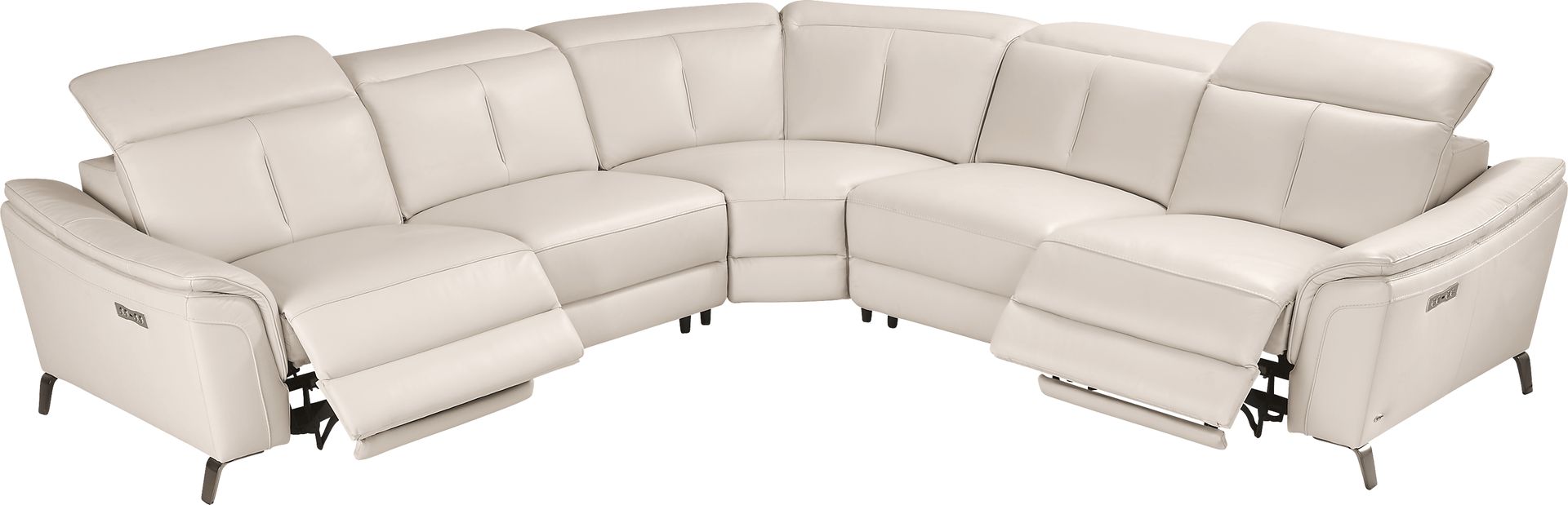 Naples Ivory Leather 5 Pc Dual Power Reclining Sectional - Image 5