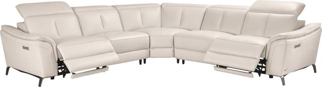 Naples Ivory Leather 5 Pc Dual Power Reclining Sectional - Thumbnail - Image 1