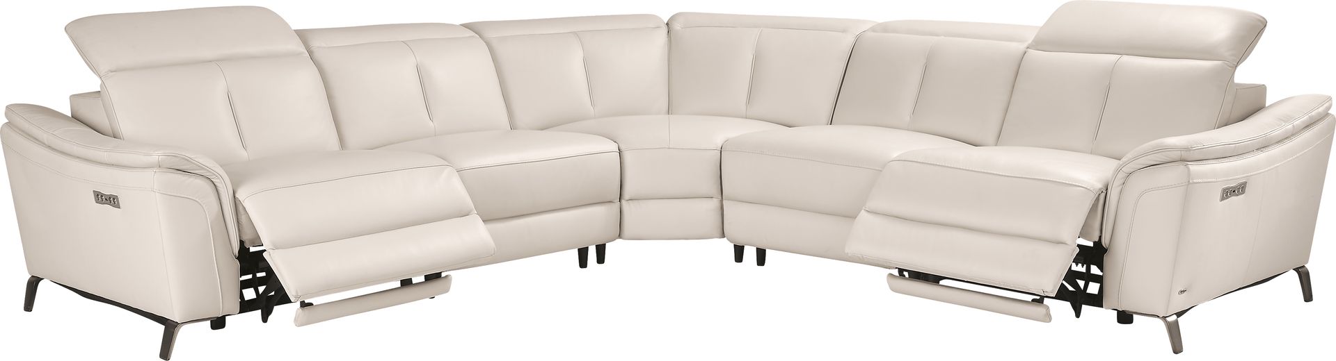 Naples Ivory Leather 5 Pc Dual Power Reclining Sectional - Image 1