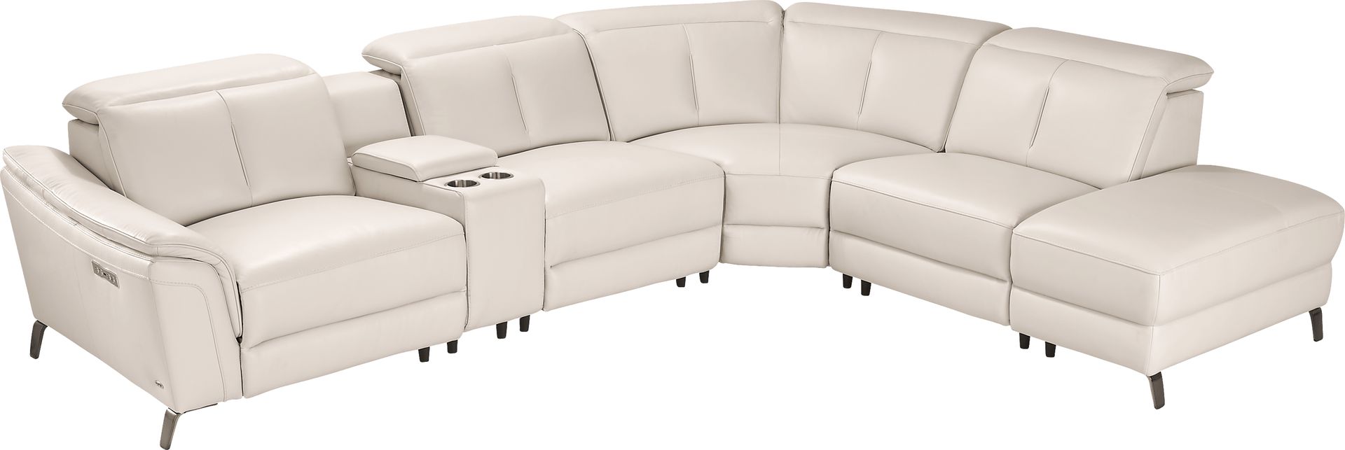 Naples Ivory Leather 9 Pc Dual Power Reclining Sectional Living Room - Image 5