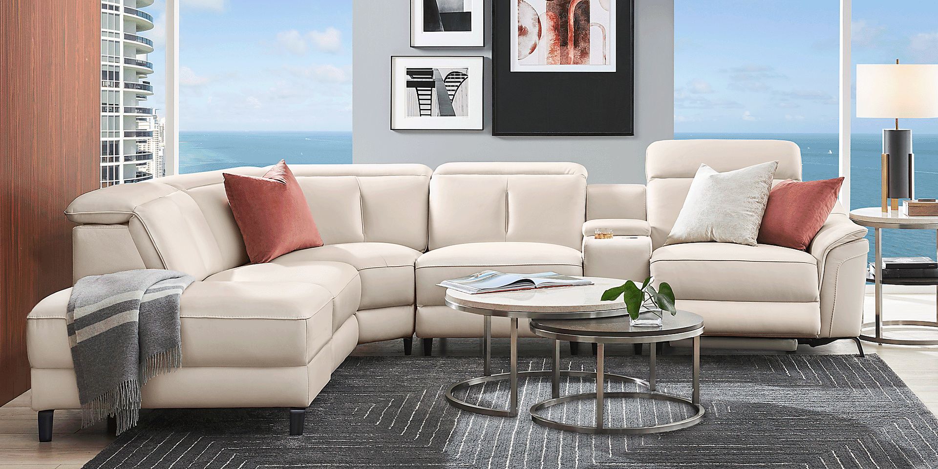 Naples Ivory Leather 6 Pc Dual Power Reclining Sectional - Image 3