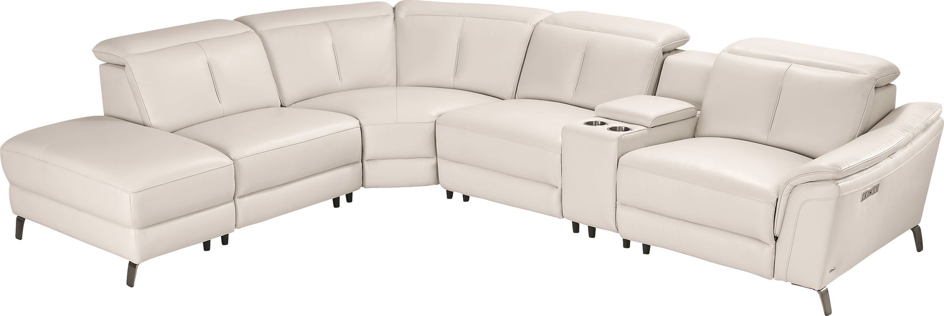 Naples Ivory Leather 6 Pc Dual Power Reclining Sectional - Image 4