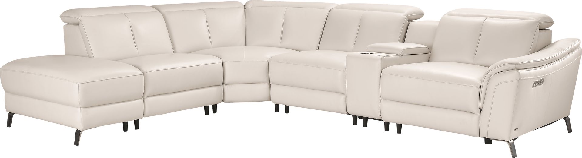 Naples Ivory Leather 6 Pc Dual Power Reclining Sectional - Image 1